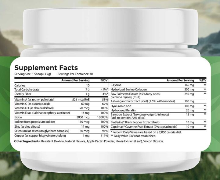 Nature’s Blast HairVive Ingredients Supplement Facts