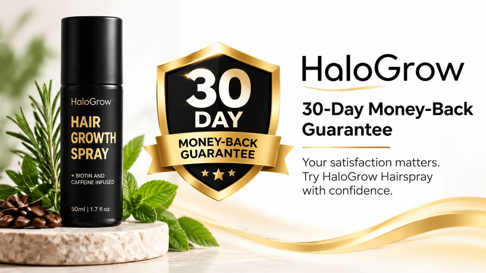 HaloGrow Hairspray Money Back guarantee
